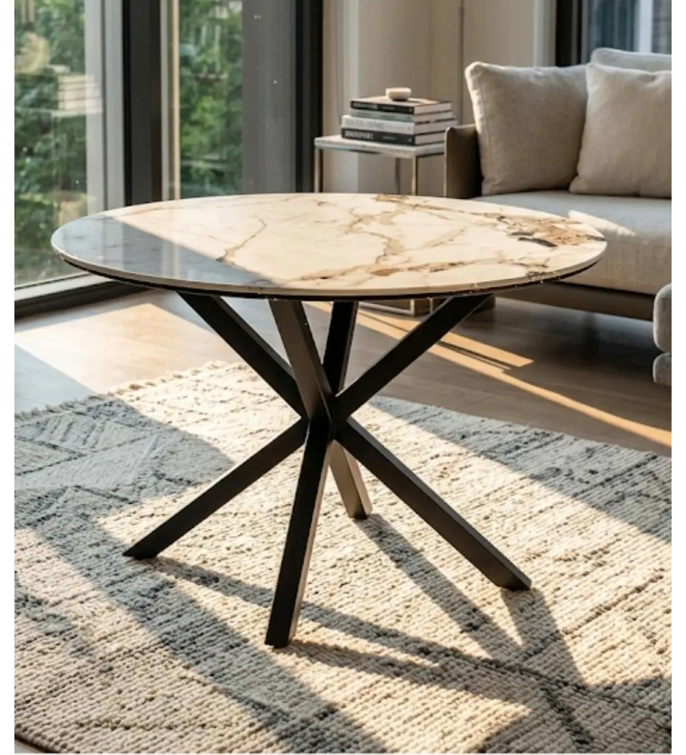 Mesa Warwick Stone Black + 4 Sillas Elara Boucle 
