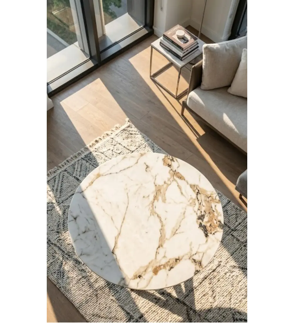 Mesa Warwick Stone Black + 4 Sillas Elara Boucle 