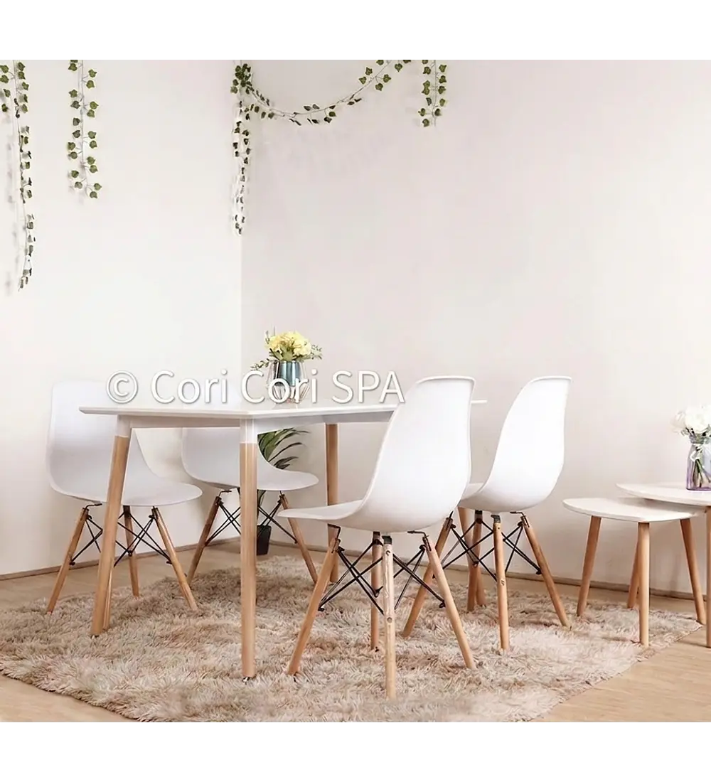 Comedor Mesa Rectangular Melamina 120 x 80 +  4 Sillas Eames