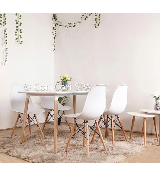 Comedor Mesa Rectangular Melamina 120 x 80 +  4 Sillas Eames