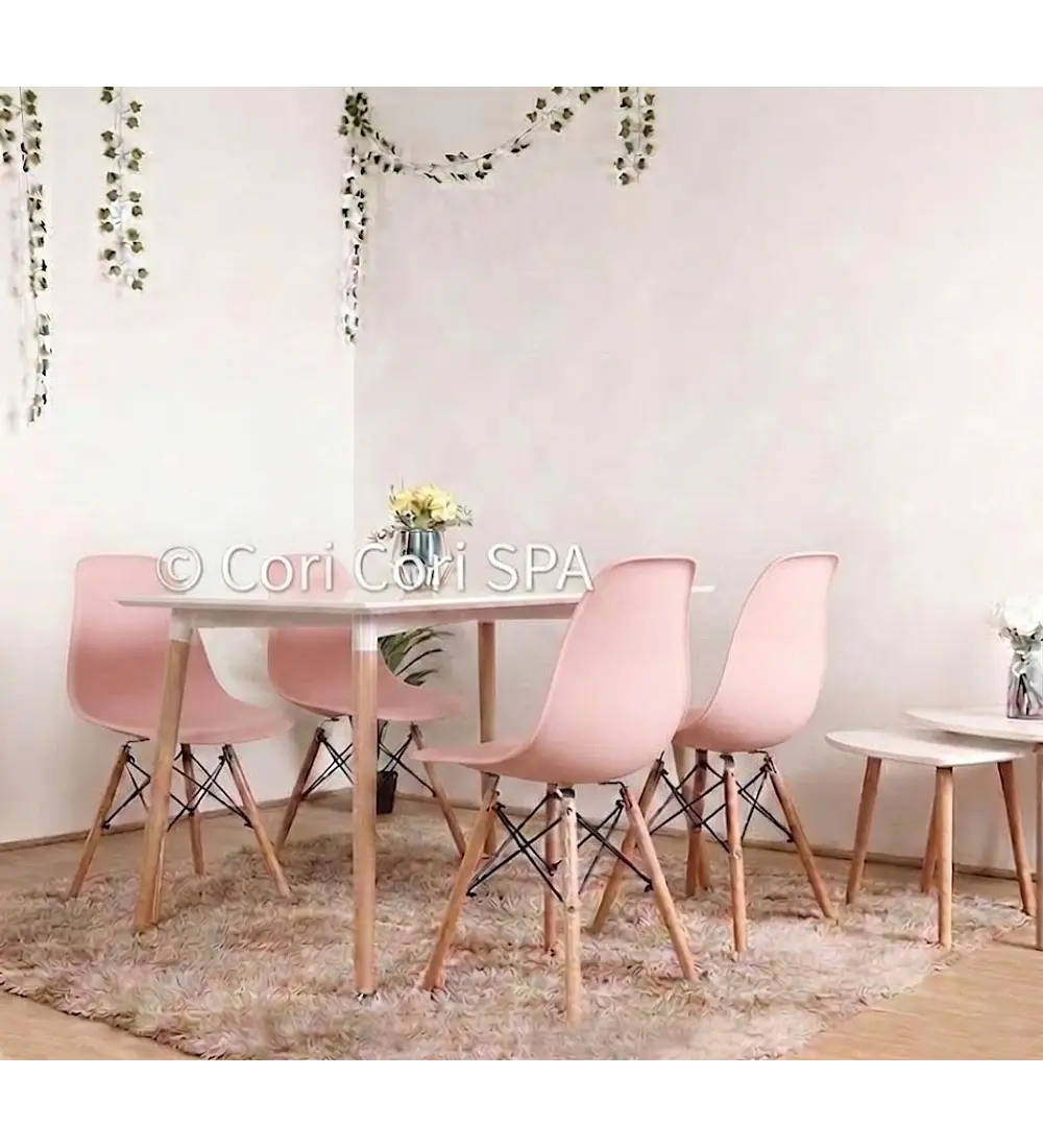 Comedor Mesa Rectangular Melamina 120 x 80 +  4 Sillas Eames
