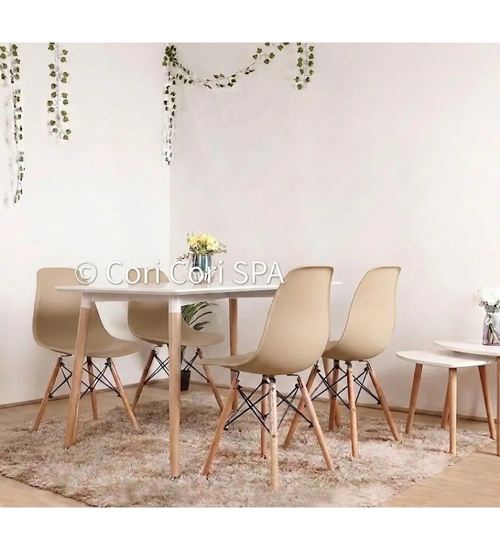Comedor Mesa Rectangular Melamina 120 x 80 +  4 Sillas Eames