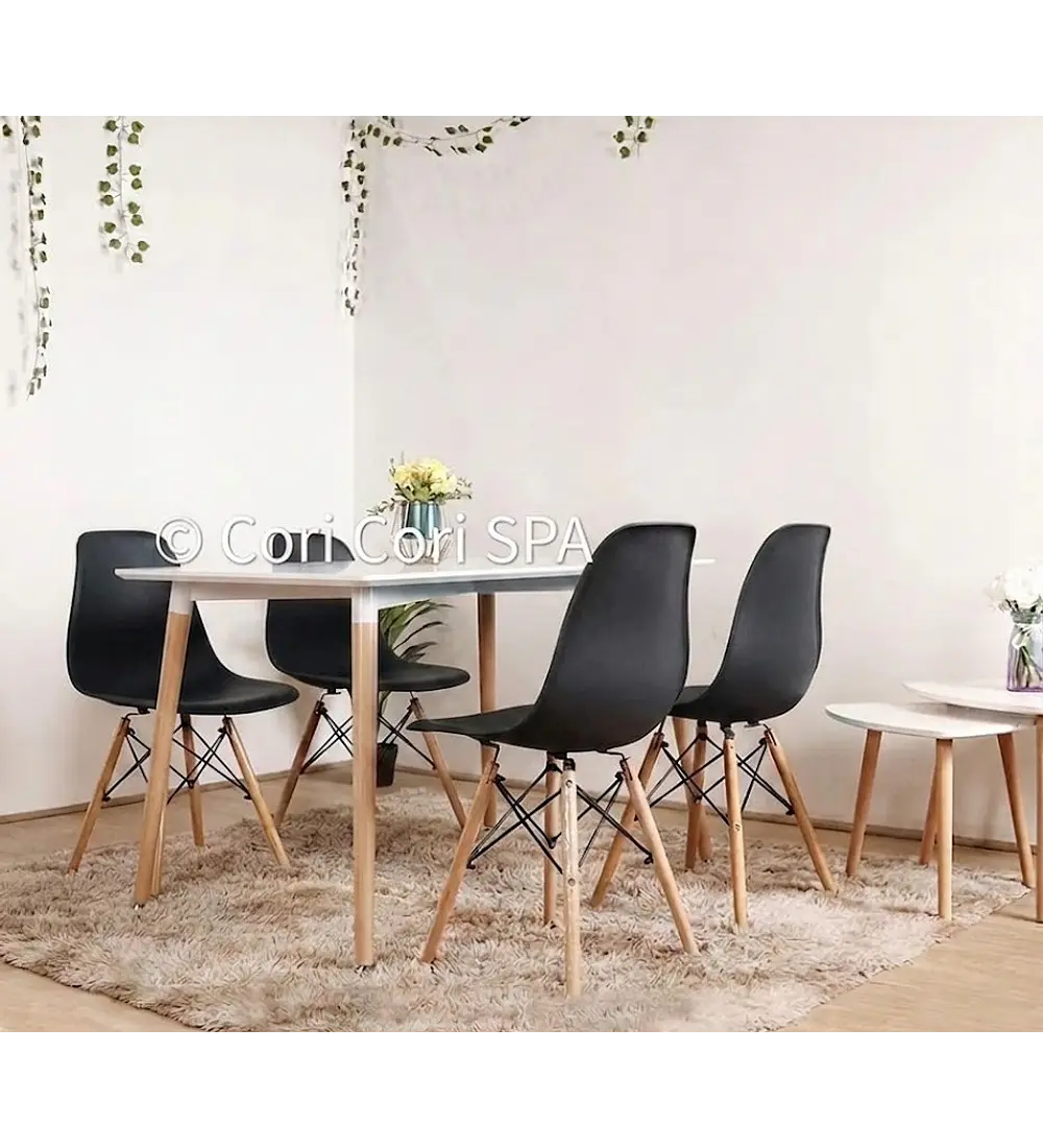Comedor Mesa Rectangular Melamina 120 x 80 +  4 Sillas Eames