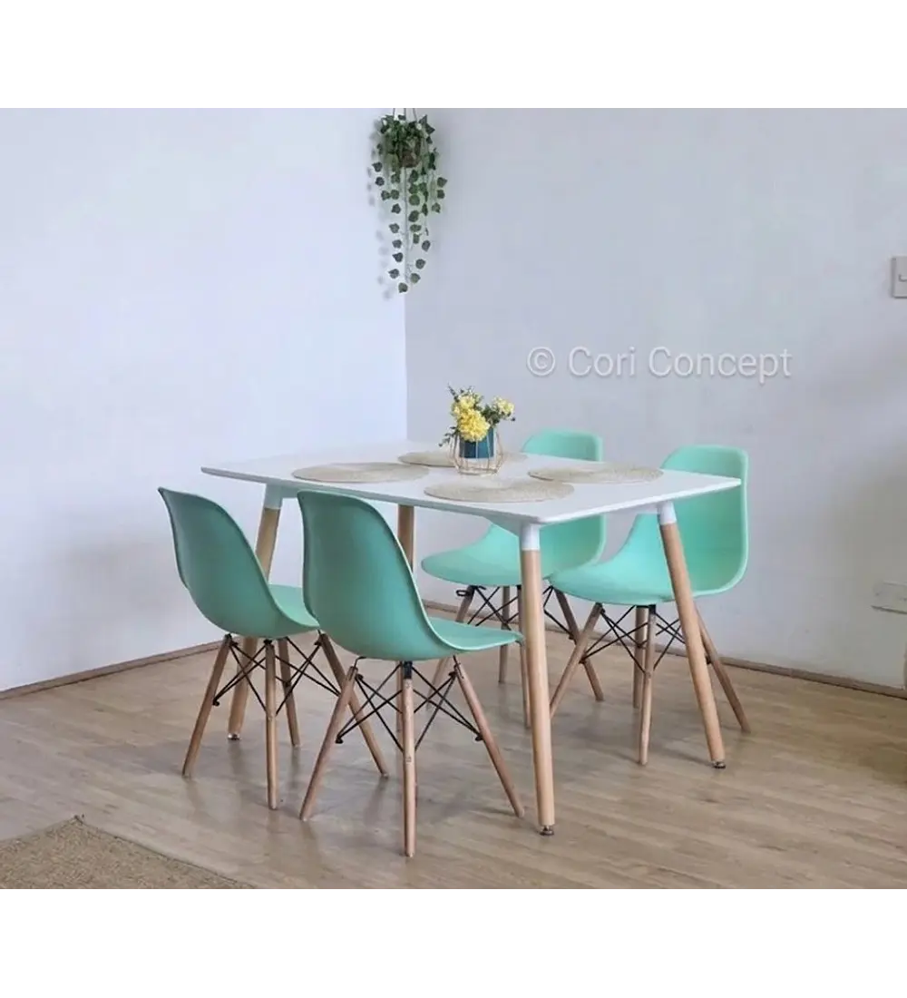 Comedor Mesa Rectangular Melamina 120 x 80 +  4 Sillas Eames