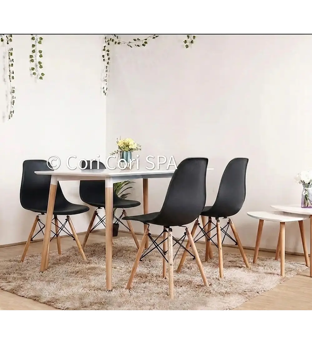 Comedor Mesa Rectangular Melamina 120 x 80 +  4 Sillas Eames