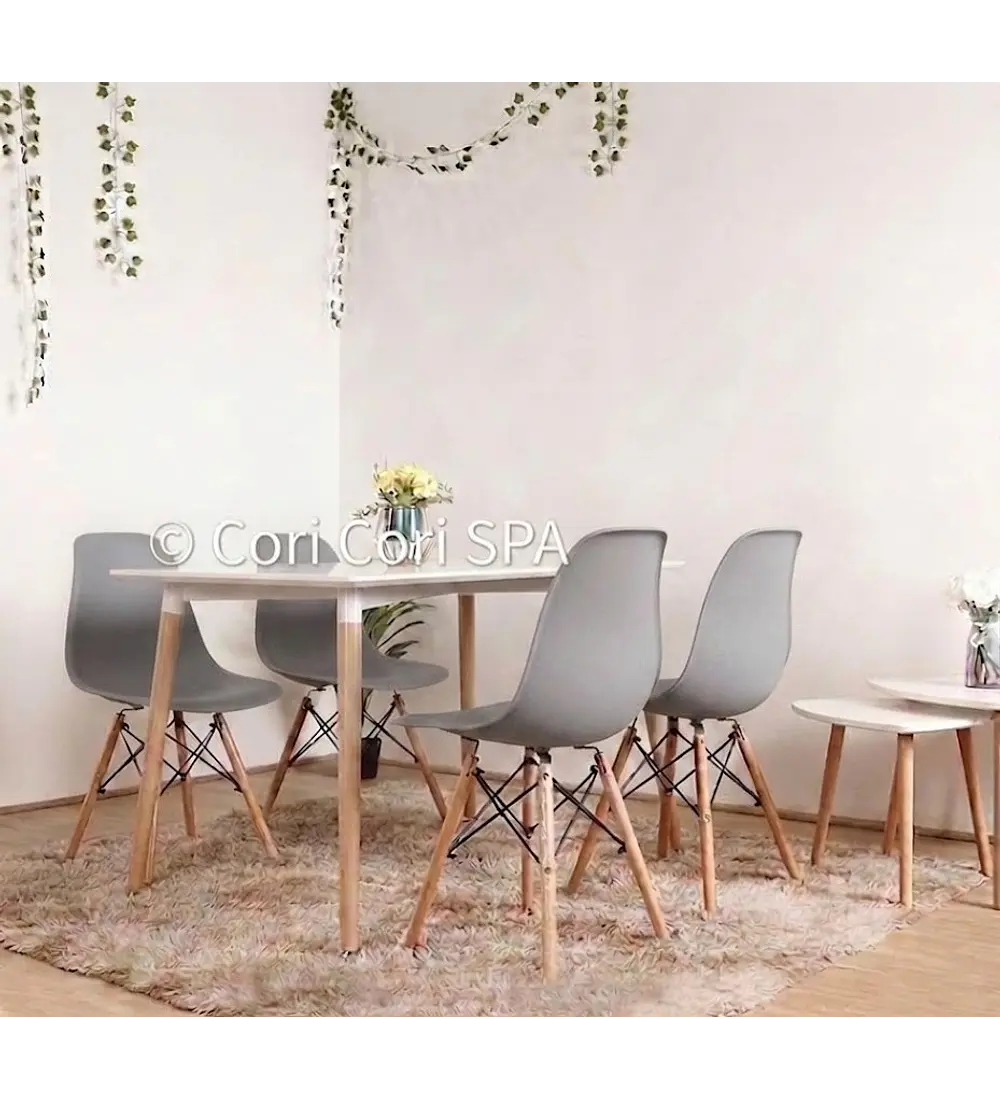 Comedor Mesa Rectangular Melamina 120 x 80 +  4 Sillas Eames