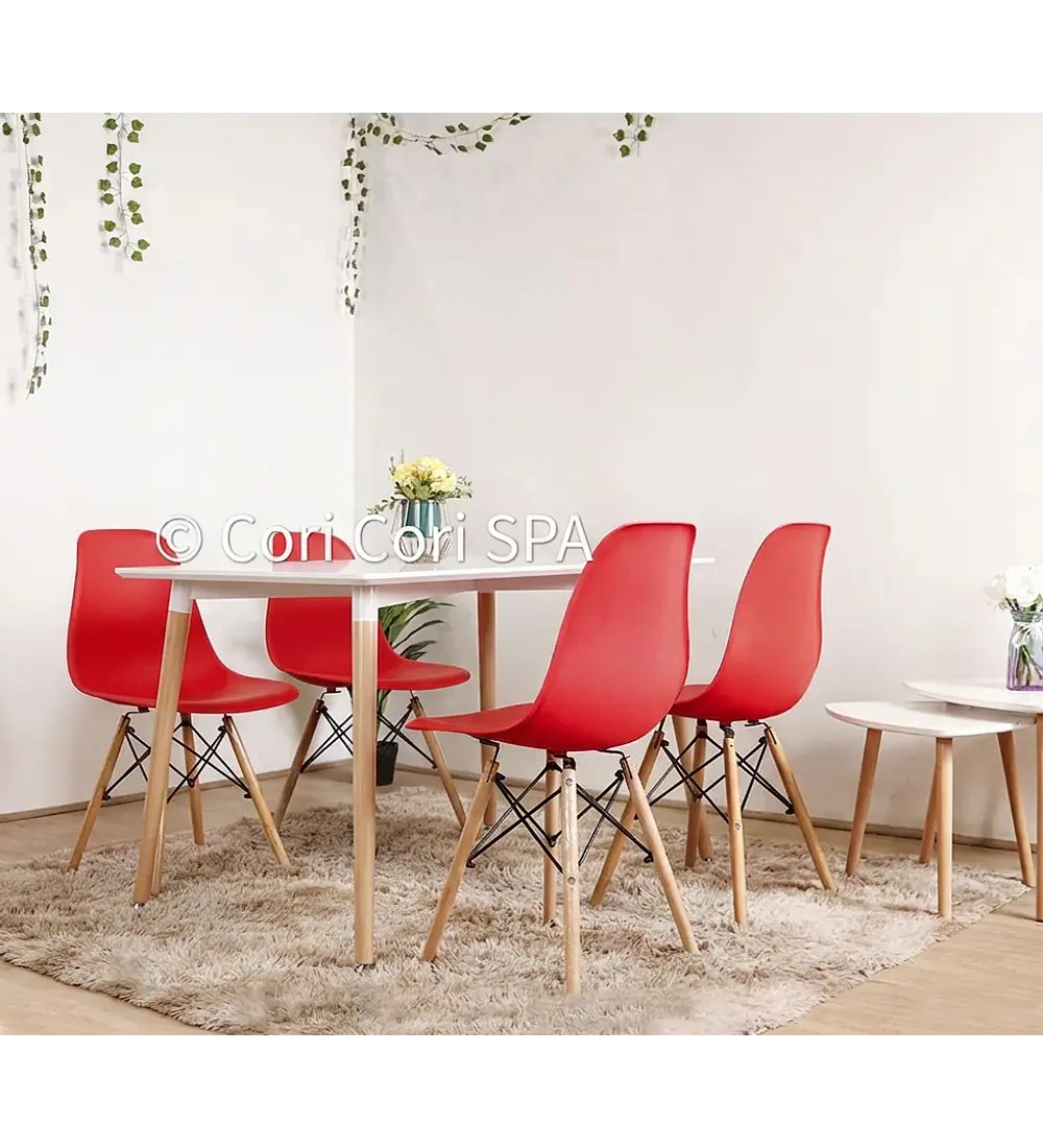 Comedor Mesa Rectangular Melamina 120 x 80 +  4 Sillas Eames