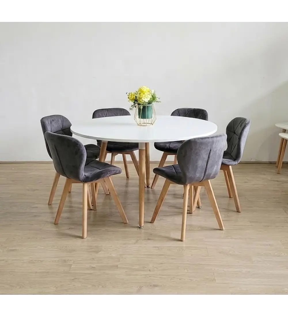 Comedor Aura  120cms + 6 Sillas Mariposa Velvet