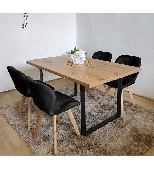 Comedor Industrial 140x90cms Light + 4 Sillas Mariposa Velvet