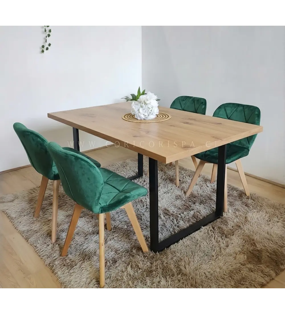 Comedor Industrial 140x90cms Light + 4 Sillas Mariposa Velvet