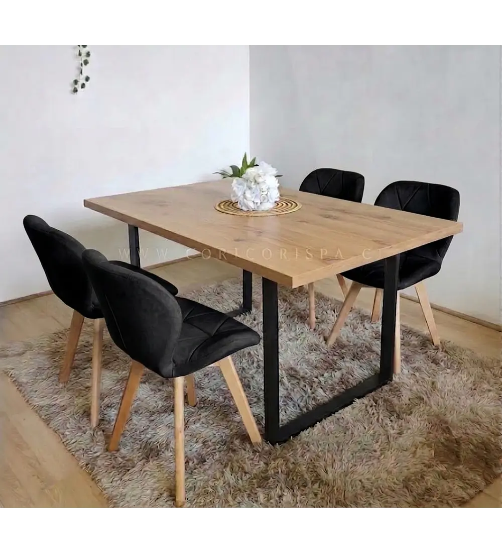 Comedor Industrial 160x90cms Light + 4 Sillas Mariposa Velvet