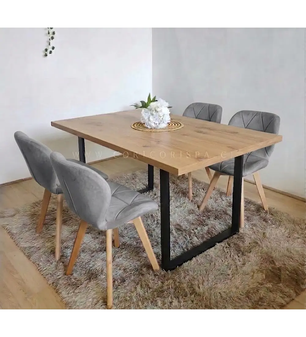Comedor Industrial 160x90cms Light + 4 Sillas Mariposa Velvet