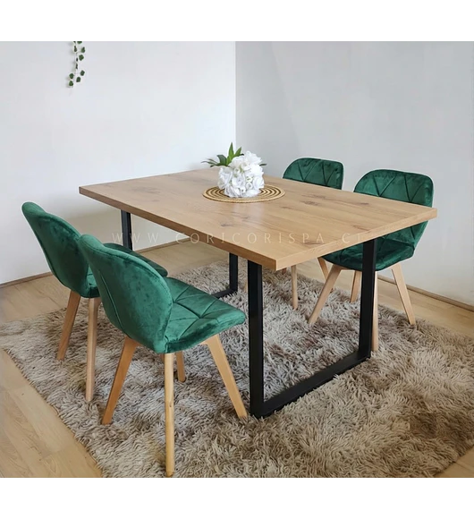 Comedor Industrial 160x90cms Light + 4 Sillas Mariposa Velvet