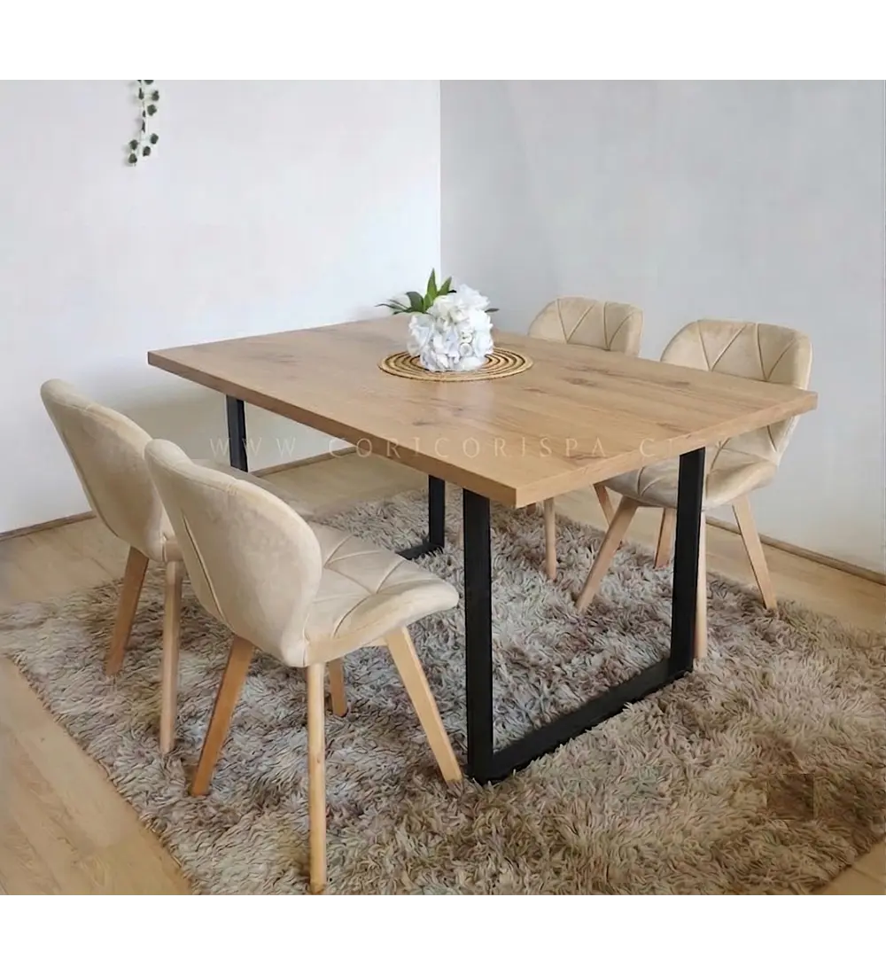 Comedor Industrial 160x90cms Light + 4 Sillas Mariposa Velvet