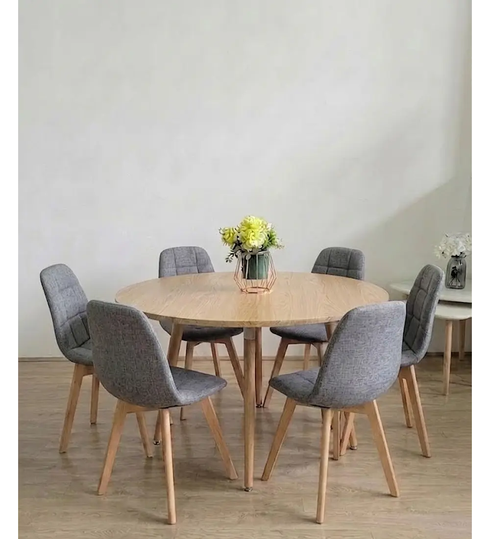 Comedor Aura Wood 120cms + 6 Sillas Capitonne Lino