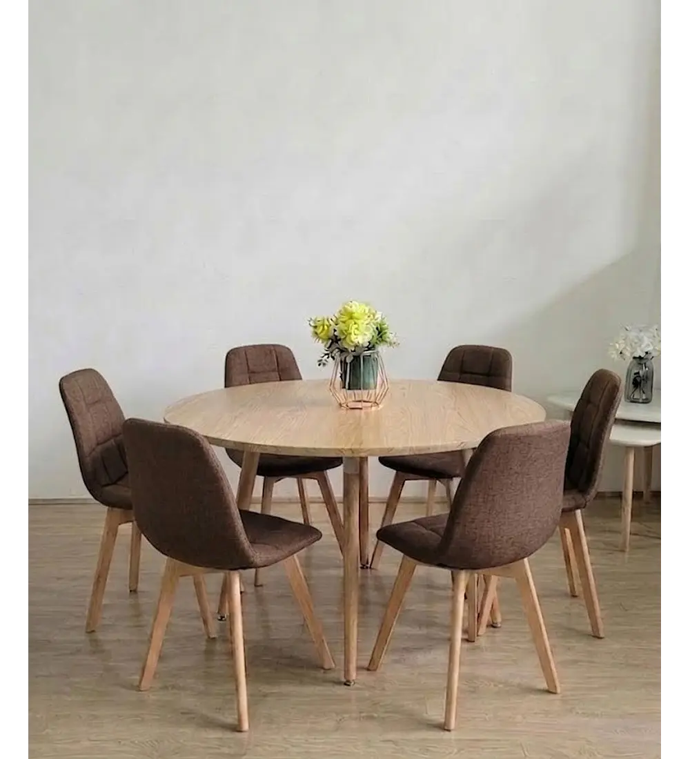 Comedor Aura Wood 120cms + 6 Sillas Capitonne Lino