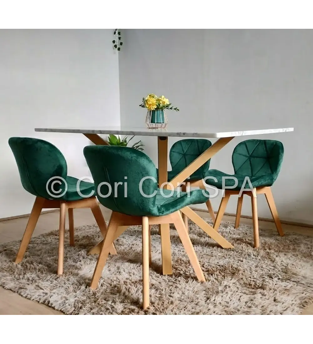 Comedor Madrid Stone Wood 140x80cms + 4 Sillas Mariposa Velvet 