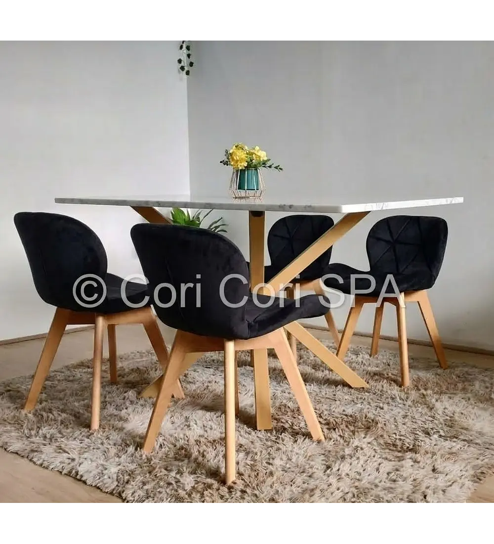Comedor Madrid Stone Wood 140x80cms + 4 Sillas Mariposa Velvet 