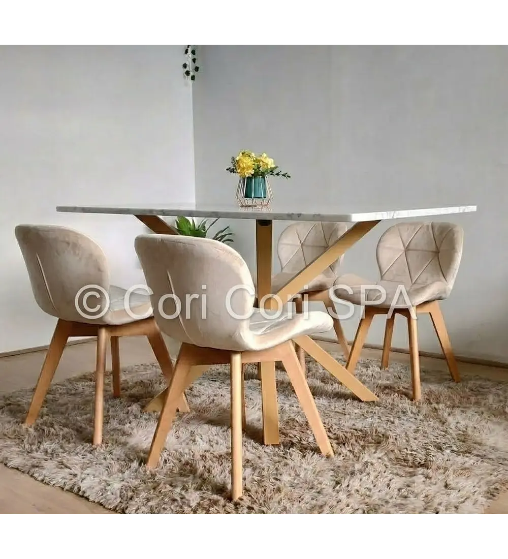 Comedor Madrid Stone Wood 140x80cms + 4 Sillas Mariposa Velvet 