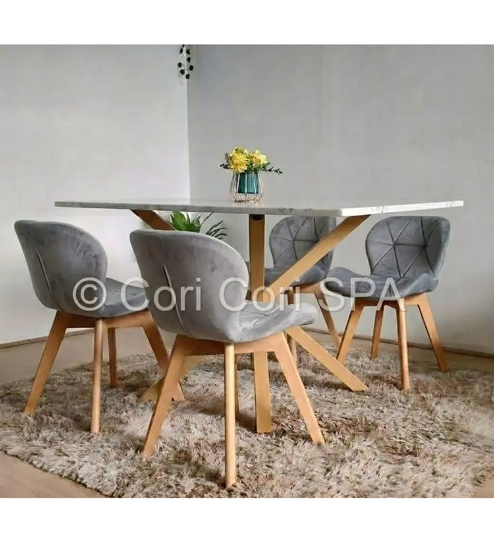 Comedor Madrid Stone Wood 140x80cms + 4 Sillas Mariposa Velvet 