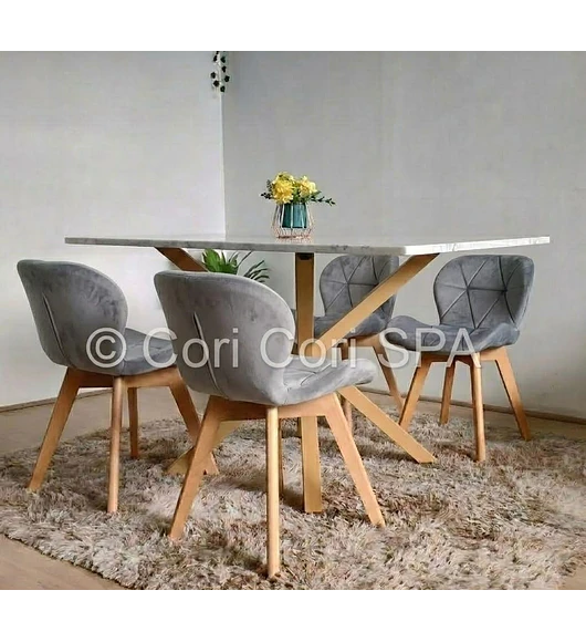 Comedor Madrid Stone Wood 140x80cms + 4 Sillas Mariposa Velvet 
