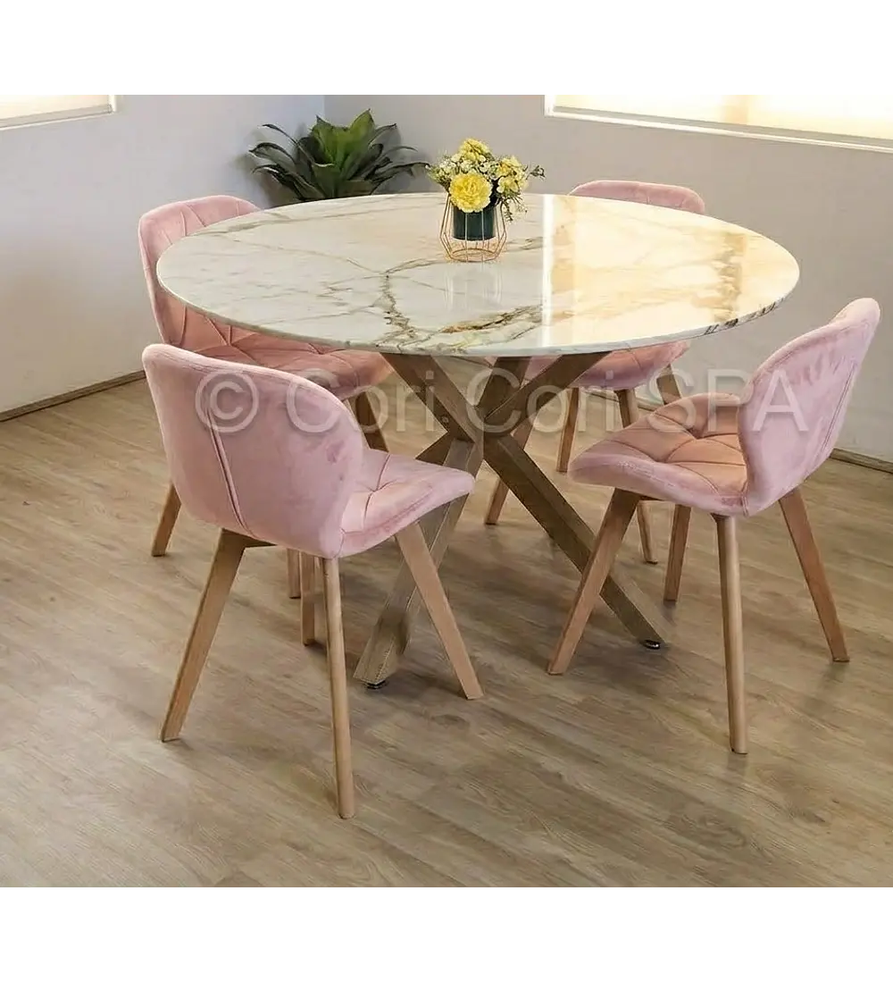 Comedor Warwick Stone Wood + 4 Sillas Mariposa Velvet 
