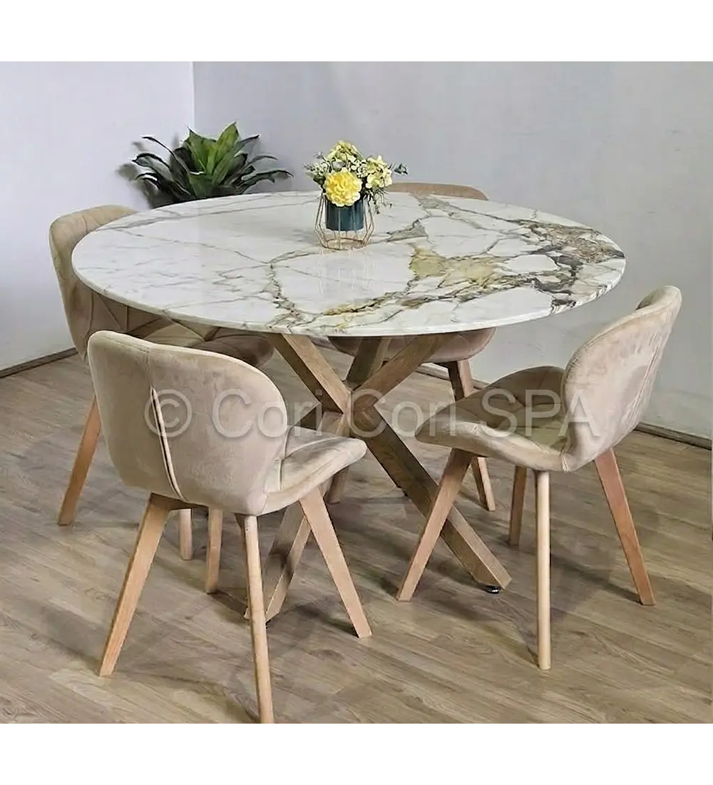 Comedor Warwick Stone Wood + 4 Sillas Mariposa Velvet 