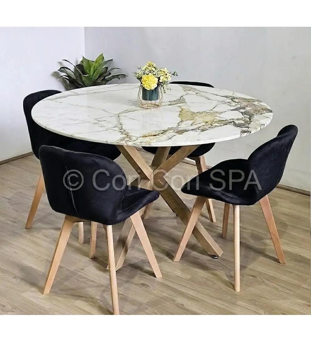Comedor Warwick Stone Wood + 4 Sillas Mariposa Velvet 