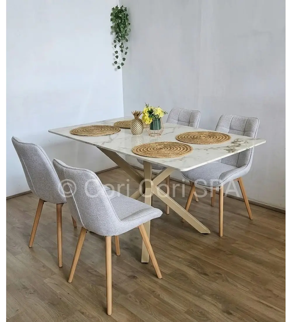 Comedor Madrid Stone Wood 140x80cms + 4 Sillas Arpi Smoke Wood