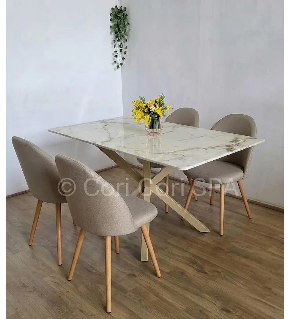 Comedor Madrid Stone Wood 140x80cms + 4 Sillas Bread Lino