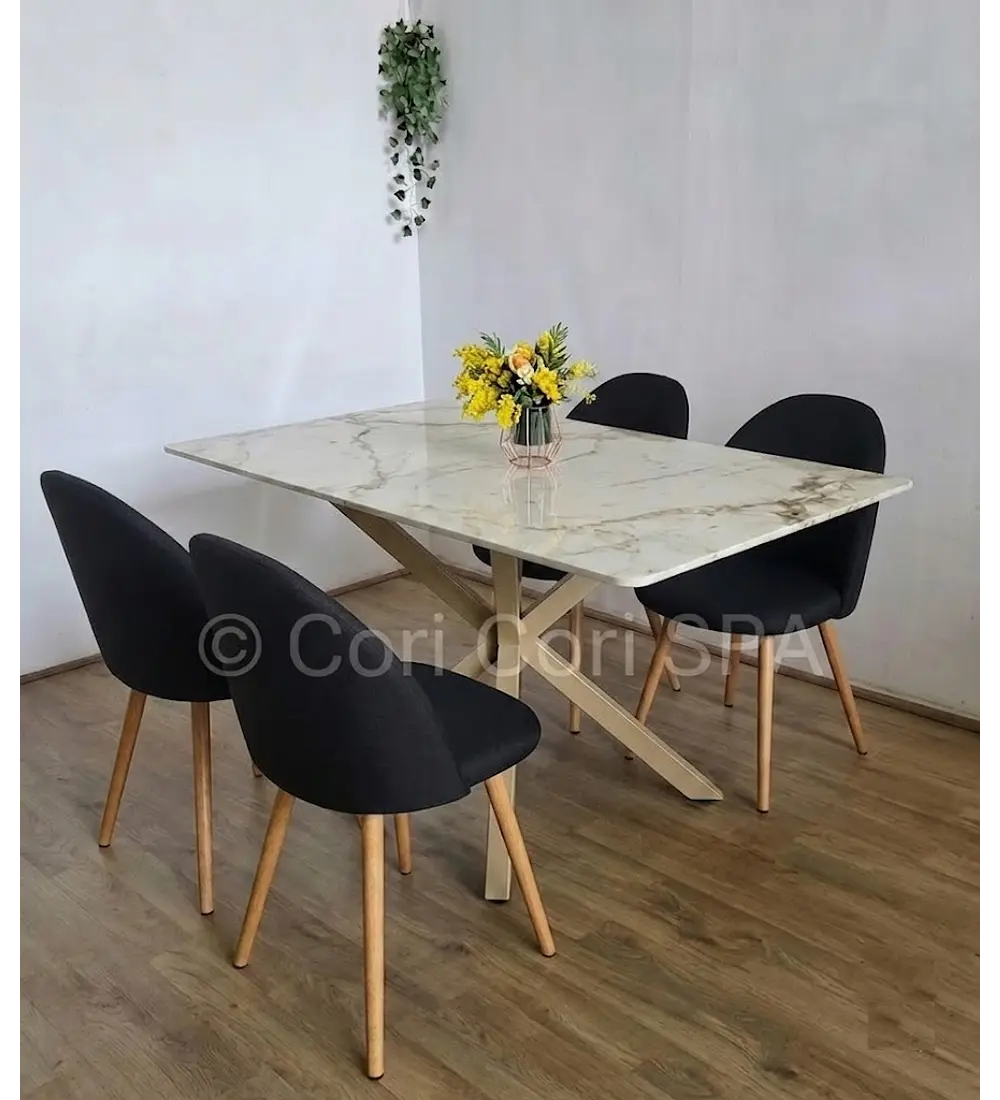 Comedor Madrid Stone Wood 140x80cms + 4 Sillas Bread Lino