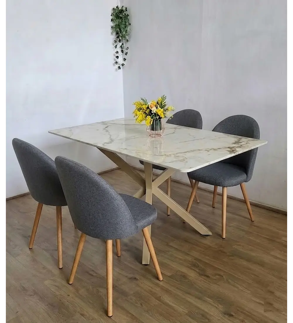 Comedor Madrid Stone Wood 140x80cms + 4 Sillas Bread Lino
