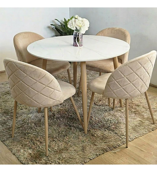 Comedor Mármol Wood 100cm + 4 Sillas Bread Velvet Wood 
