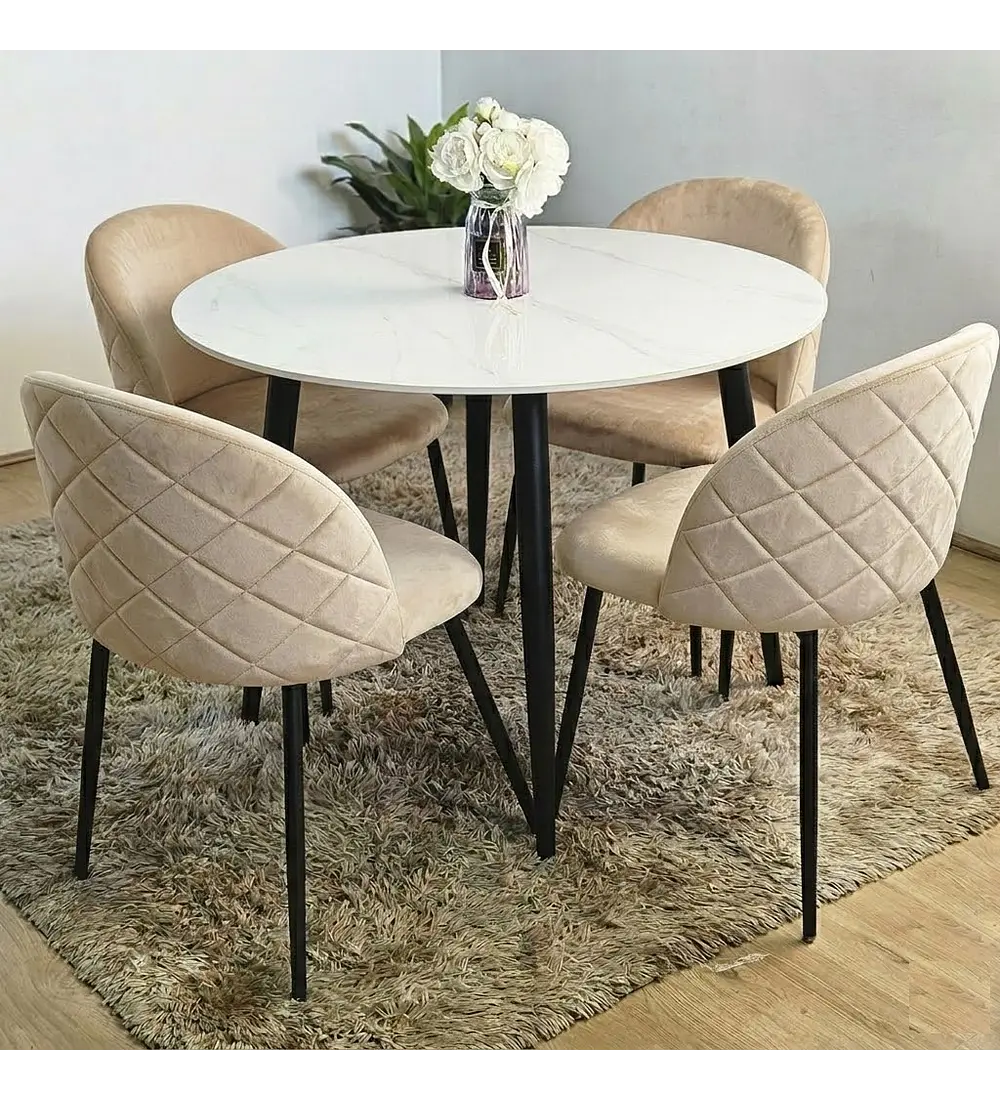 Comedor Mármol Black + 4 Sillas Bread Velvet Black 