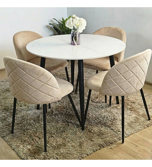 Comedor Mármol Black + 4 Sillas Bread Velvet Black 