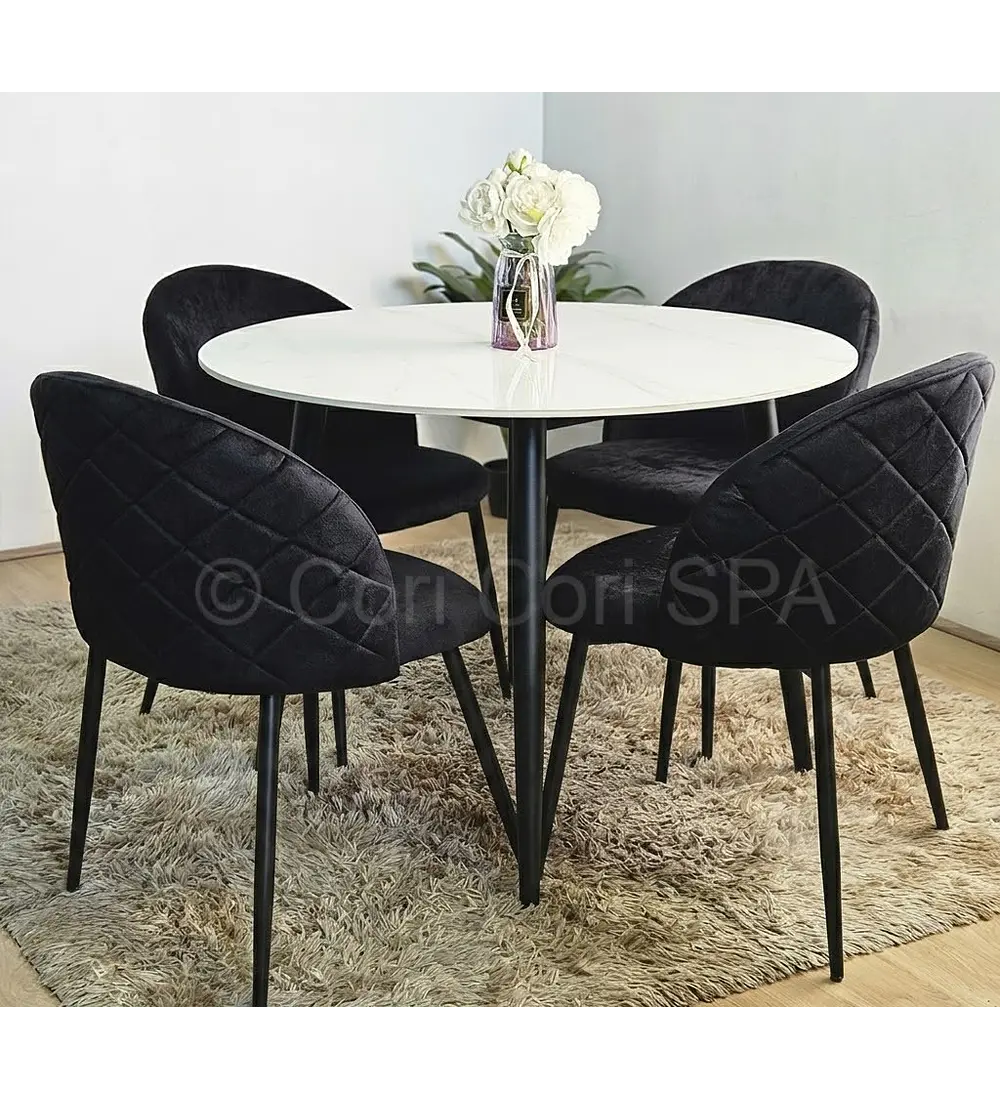 Comedor Mármol Black + 4 Sillas Bread Velvet Black 