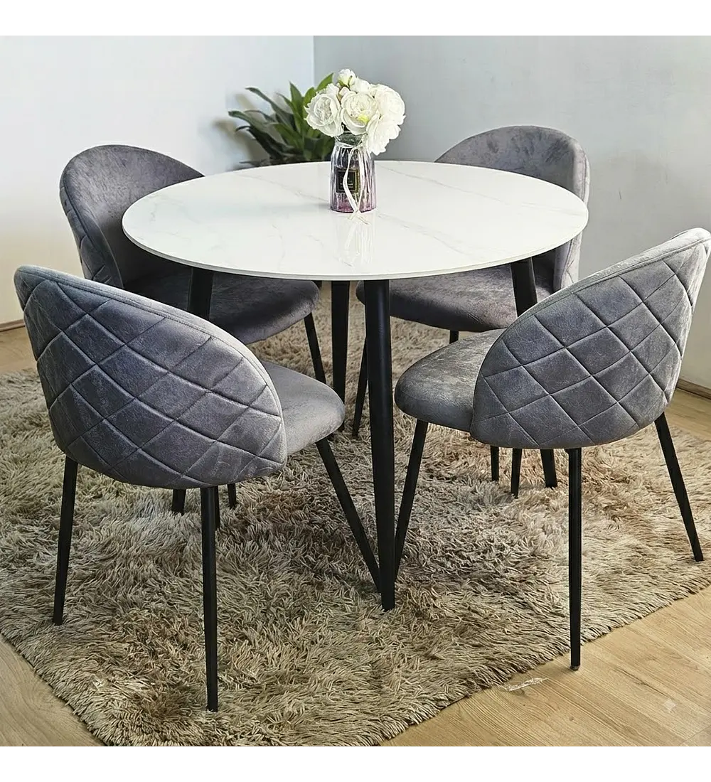 Comedor Mármol Black + 4 Sillas Bread Velvet Black 