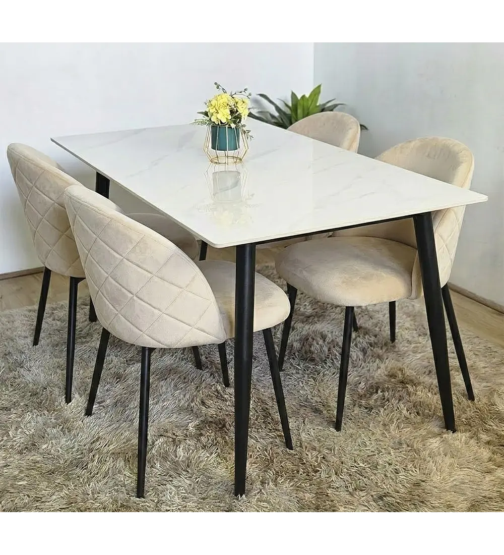 Comedor Mármol Black + 4 Sillas Bread Velvet Black