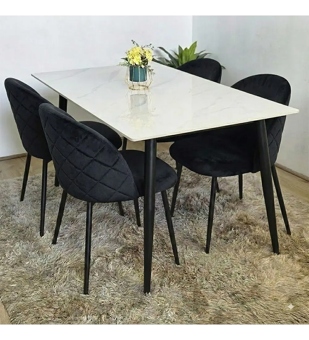 Comedor Mármol Black + 4 Sillas Bread Velvet Black
