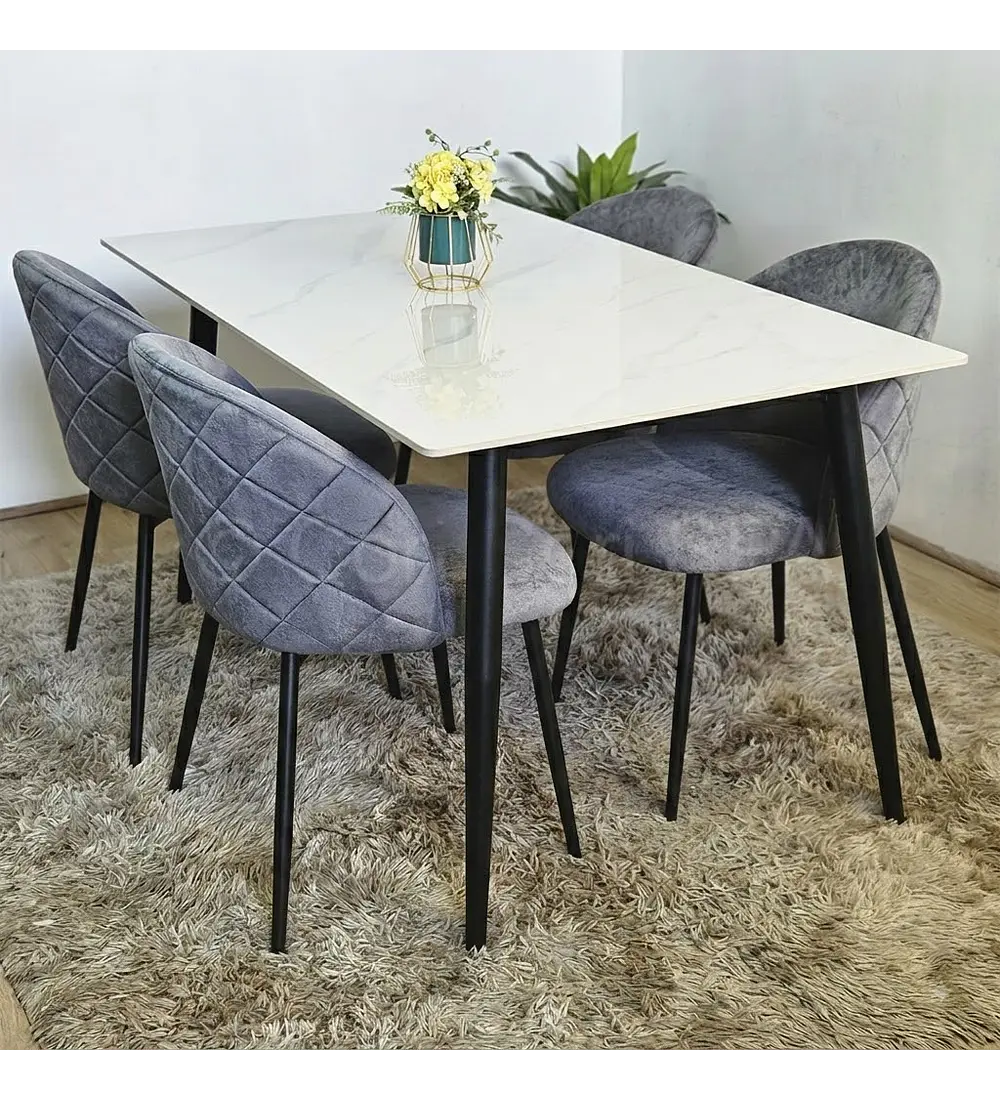 Comedor Mármol Black + 4 Sillas Bread Velvet Black