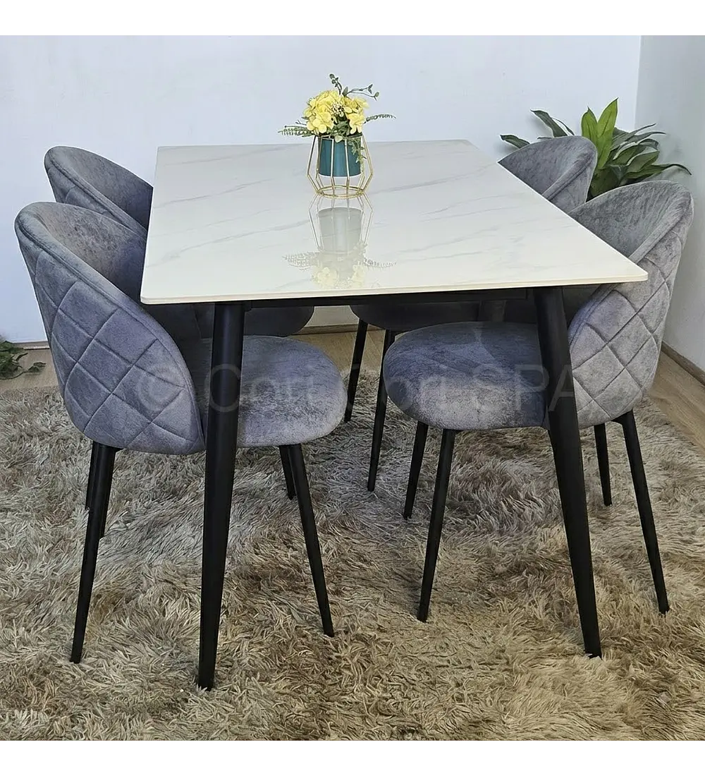 Comedor Mármol Black + 4 Sillas Bread Velvet Black