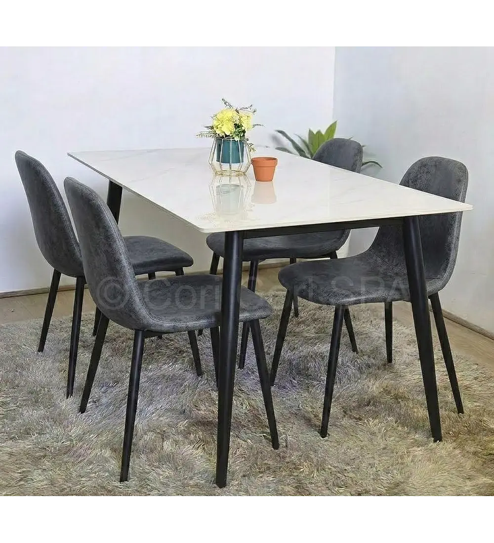 Comedor Mármol Black + 4 Sillas Scoop Vintage Black