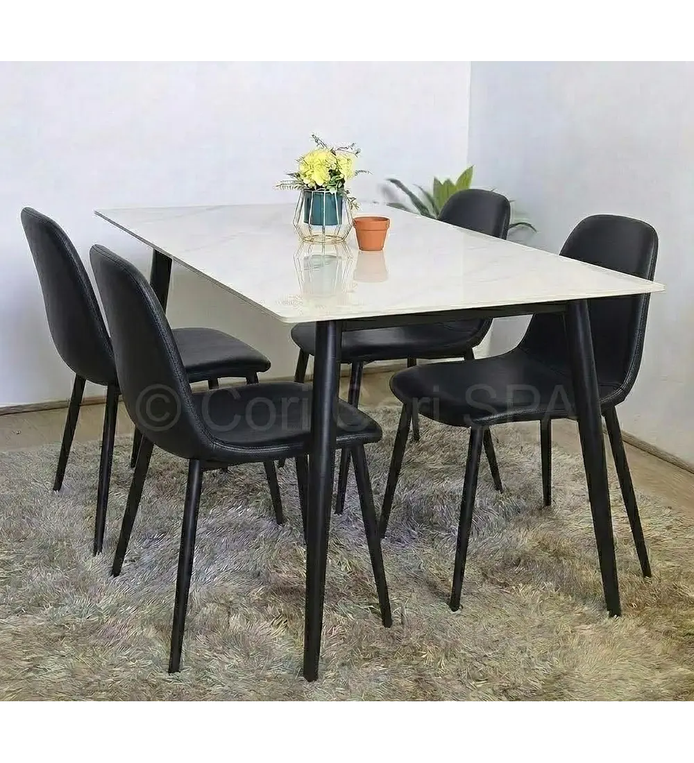 Comedor Mármol Black + 4 Sillas Scoop Vintage Black