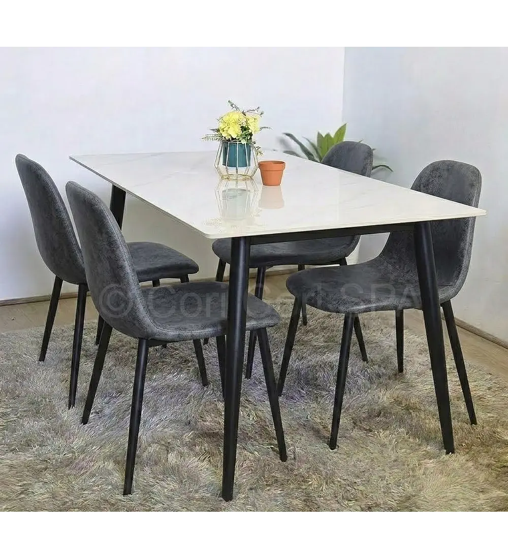 Comedor Mármol Black + 4 Sillas Scoop Vintage Black