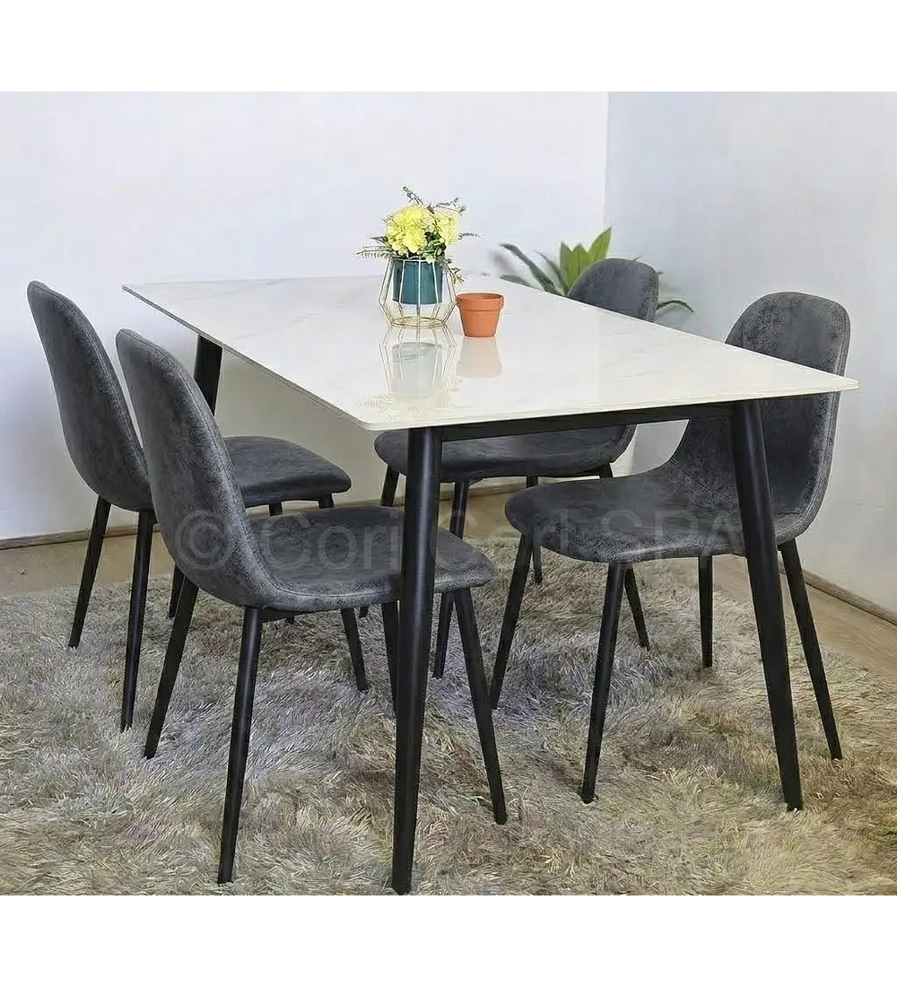 Comedor Mármol Black + 4 Sillas Scoop Vintage Black