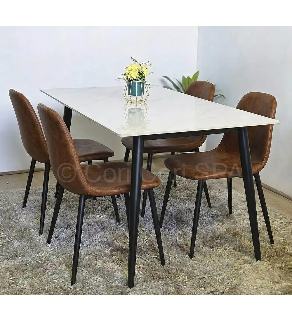 Comedor Mármol Black + 4 Sillas Scoop Vintage Black