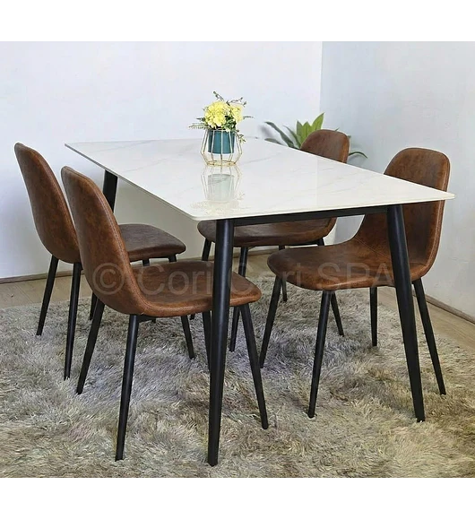 Comedor Mármol Black + 4 Sillas Scoop Vintage Black