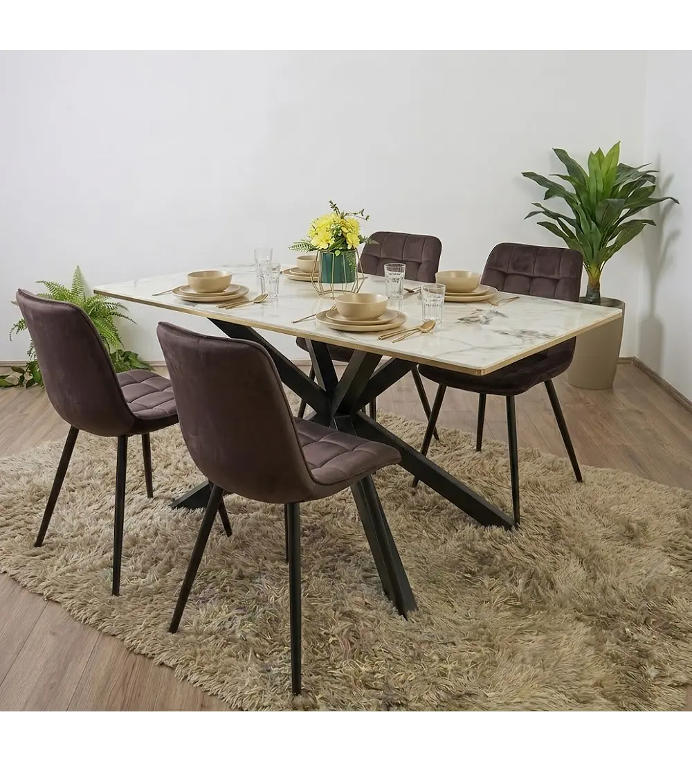 Comedor Madrid Stone Black + 4 Sillas Capitonne Top Velvet Black
