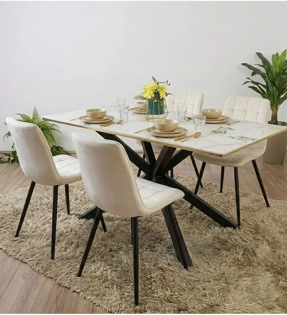 Comedor Madrid Stone Black + 4 Sillas Capitonne Top Velvet Black