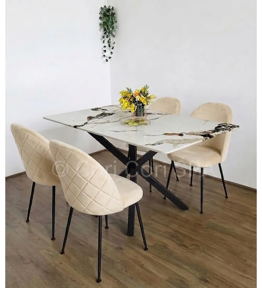 Comedor Madrid Stone Black + 4 Sillas Bread Velvet Black